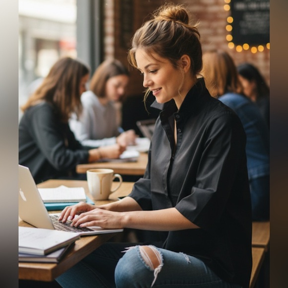 GREY LAB Black Button Down Shirt - Picture 1 of 8